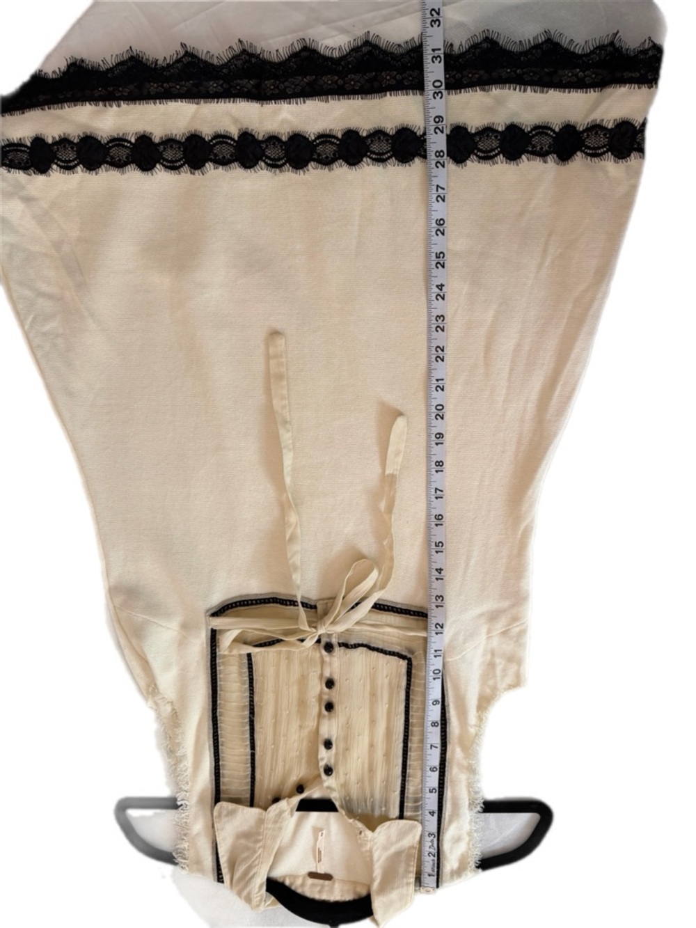 Free People Cream Boho Mini Dress Lace Trim Bib Front Tie Waist Size M - Picture 5 of 10